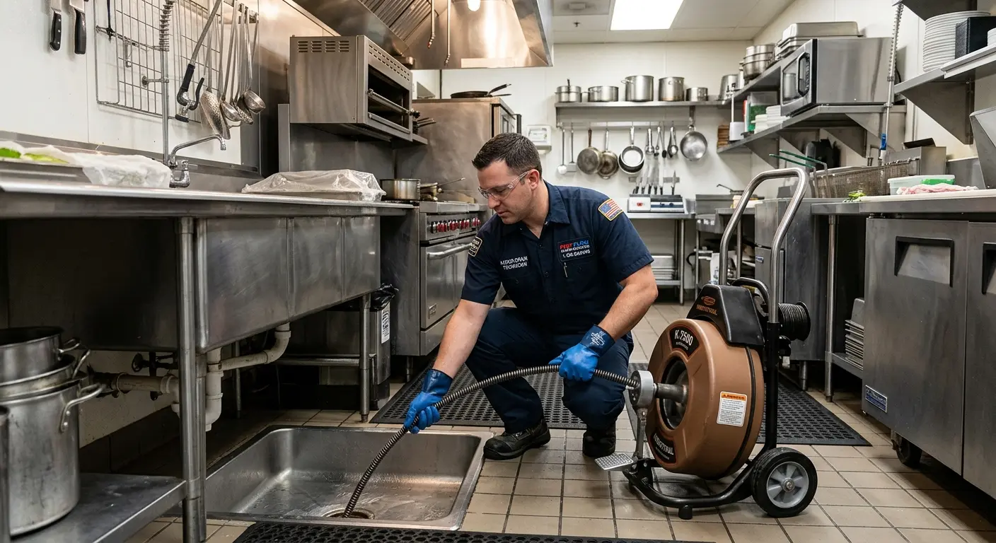 Commercial drain cleaning service in a restaurant kitchen in Passaic