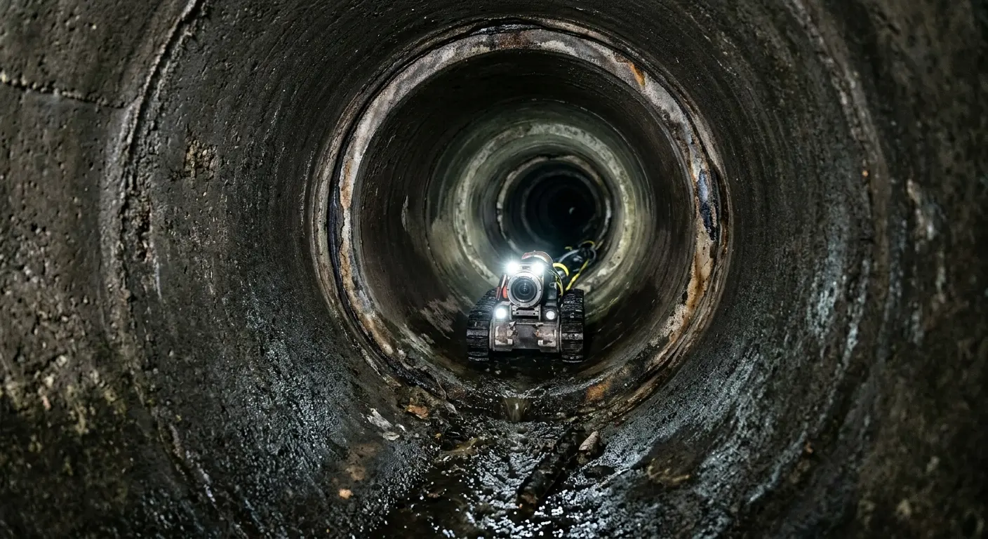 Robotic sewer camera inspecting pipe interior for Sewer Line Cleaning in Passaic